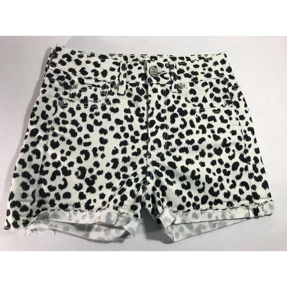 American Eagle Outfitters Beige Black Animal Print Denim Shorts 00 - Picture 2 of 6